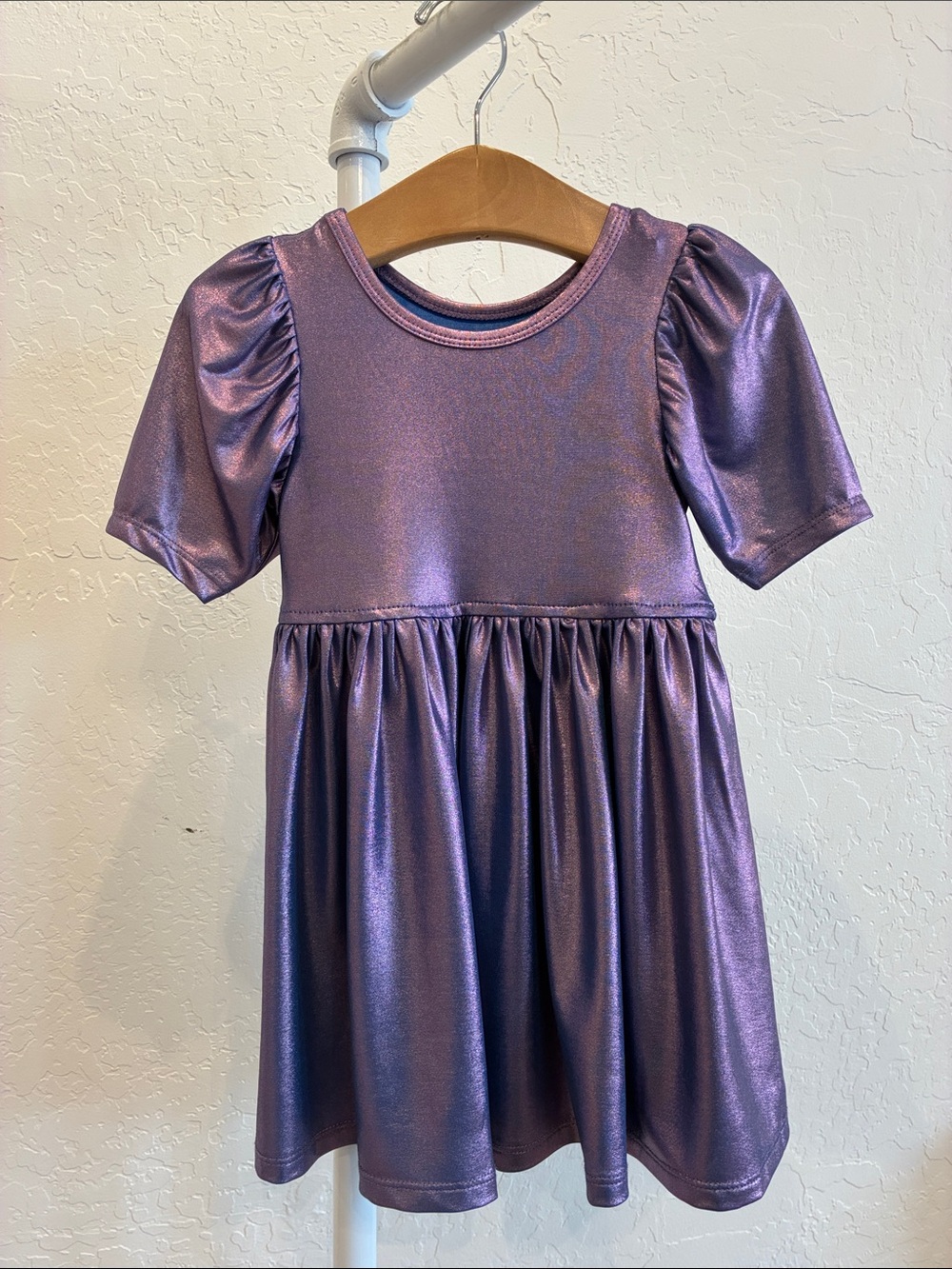 Pink Chicken Shimmer Purple Puff Sleeve Dress